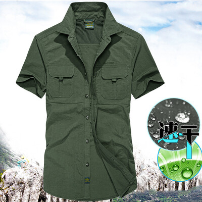 Pánske letné krátke rukávy, outdoorové tričko s vreckami, rýchloschnúca blúzka, horolezectvo, turistika, rybolov, vojenské pracovné oblečenie, veľká veľkosť
