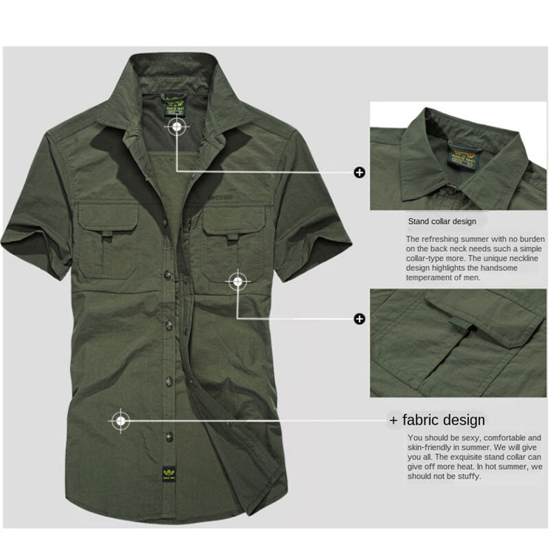 Pánske letné krátke rukávy, outdoorové tričko s vreckami, rýchloschnúca blúzka, horolezectvo, turistika, rybolov, vojenské pracovné oblečenie, veľká veľkosť