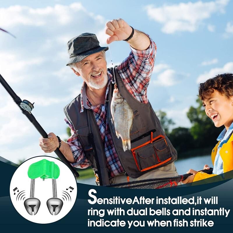 Najnoviji 10PCS Stezaljka za vrh štapa Štap za pecanje Ugriz ribe mamac Alarmno upozorenje Twin Bell Ring Clip Ribolovno zvono Zeleno Crveno Dodatak za ribolov