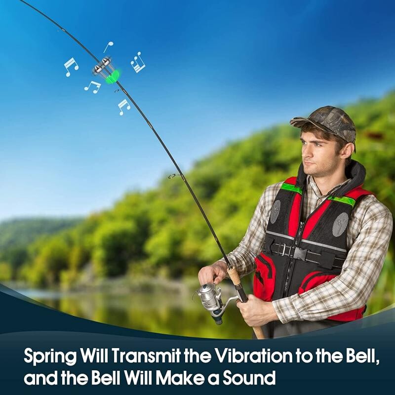 Najnoviji 10PCS Stezaljka za vrh štapa Štap za pecanje Ugriz ribe mamac Alarmno upozorenje Twin Bell Ring Clip Ribolovno zvono Zeleno Crveno Dodatak za ribolov
