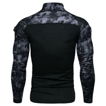 Ανδρικό μπλουζάκι 2024 Outdoor Tactical Tops μακρυμάνικο Ανδρικό μπλουζάκι με φερμουάρ Τσέπη 2Elastic Fitness Camo