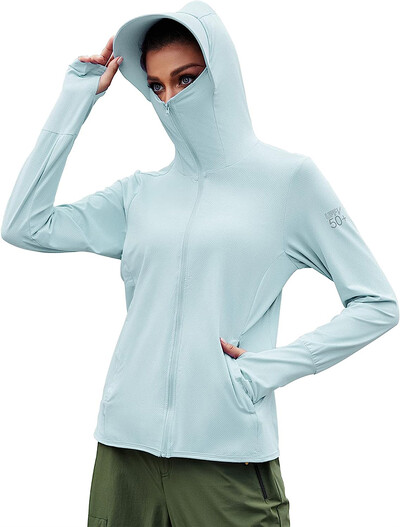 TRVLWEGO Ženska biciklistička jakna SPF 50+ Zaštita od sunca Dugi rukavi Planinarenje Trčanje na otvorenom Majice s kapuljačom s patentnim zatvaračem i džepovima