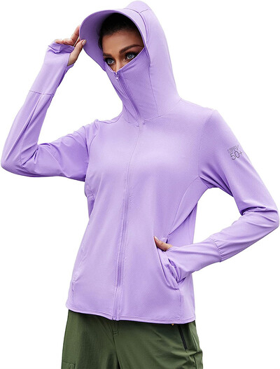 TRVLWEGO Ženska biciklistička jakna SPF 50+ Zaštita od sunca Dugi rukavi Planinarenje Trčanje na otvorenom Majice s kapuljačom s patentnim zatvaračem i džepovima