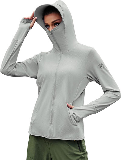 TRVLWEGO Ženska biciklistička jakna SPF 50+ Zaštita od sunca Dugi rukavi Planinarenje Trčanje na otvorenom Majice s kapuljačom s patentnim zatvaračem i džepovima