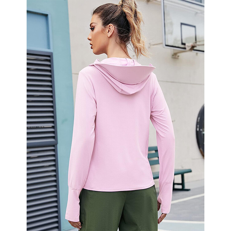 TRVLWEGO Ženska biciklistička jakna SPF 50+ Zaštita od sunca Dugi rukavi Planinarenje Trčanje na otvorenom Majice s kapuljačom s patentnim zatvaračem i džepovima