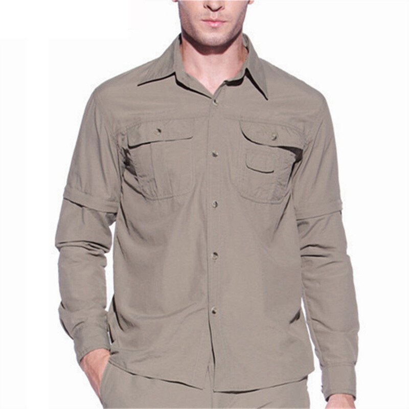 Cămăși de drumeție cu mânecă lungă cu protecție UV pentru bărbați, mâneci detașabile, cămăși de pescuit cu uscare rapidă, respirabile, pentru safari în aer liber