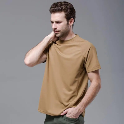 Taktička majica kratkih rukava s okruglim izrezom, muška jednobojna brzosušeća prozračna majica za planinarenje u vojnom stilu