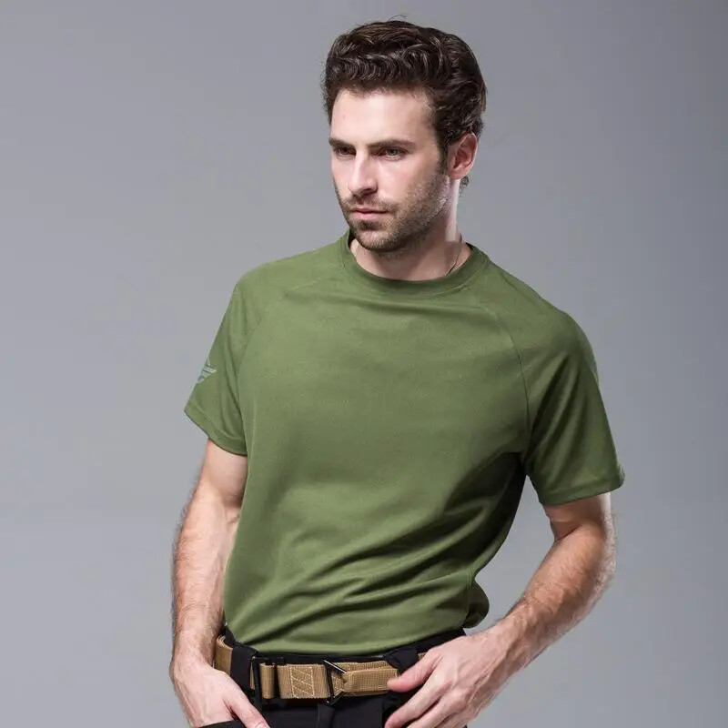 Taktička majica kratkih rukava s okruglim izrezom, muška jednobojna brzosušeća prozračna majica za planinarenje u vojnom stilu