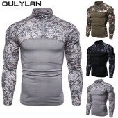 Muška vojna majica kratkih rukava za vanjske aktivnosti Elastična kamuflažna taktička majica s dugim rukavima Muška odjeća s džepovima na patentni zatvarač