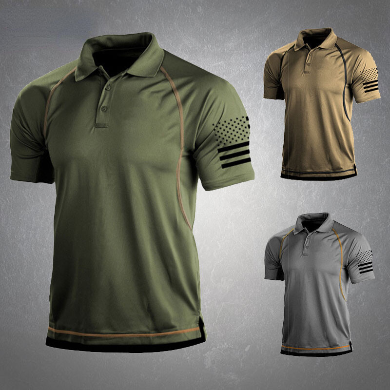 Tricouri de drumeții de vară Bărbați, în aer liber, ocazional, cu rever, tricouri sportive cu mânecă scurtă, tricouri tactice, respirabile, cu mânecă scurtă