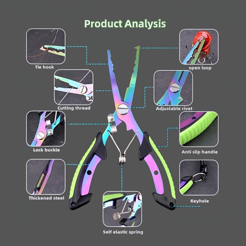 1 kom višenamjenskih ribarskih kliješta, rezač strune od nehrđajućeg čelika, prijenosni otvarač za prsten, alat za pecanje