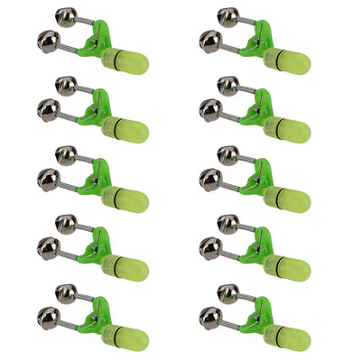 10 ks LED nočný rybársky prút Bite Bait Alarm Svetlo Dvojité zvončeky Klip Alerter Morský rybolov Praktické nástroje Preferenčná cena