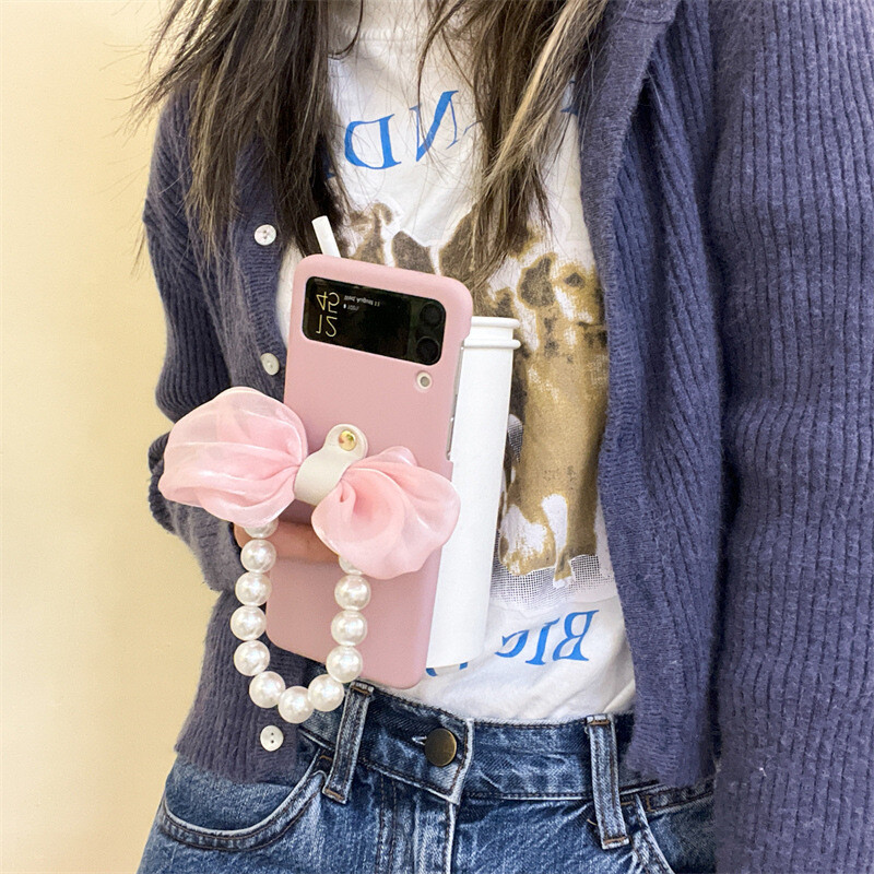 rožinė pakabuko apyrankė tinka Samsung zflip3 galaxyf7110 mobiliojo telefono dėklui sulankstoma ekrano apsauga