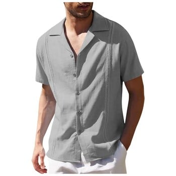 Мъжка риза Guayabera с традиционна кубинска лагерна яка и бродирани мъжки ризи с къс ръкав Мека дишаща едноцветна плажна риза