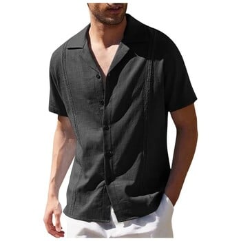 Мъжка риза Guayabera с традиционна кубинска лагерна яка и бродирани мъжки ризи с къс ръкав Мека дишаща едноцветна плажна риза