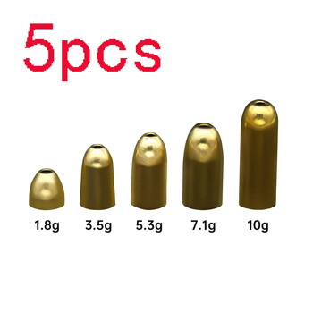 5 τμχ ορειχάλκινο βαρίδι 1,8 g 3,5 g 5 g 7 g 10 g Non-Lead Brass Sinker Bullet Weights For Texas Rig