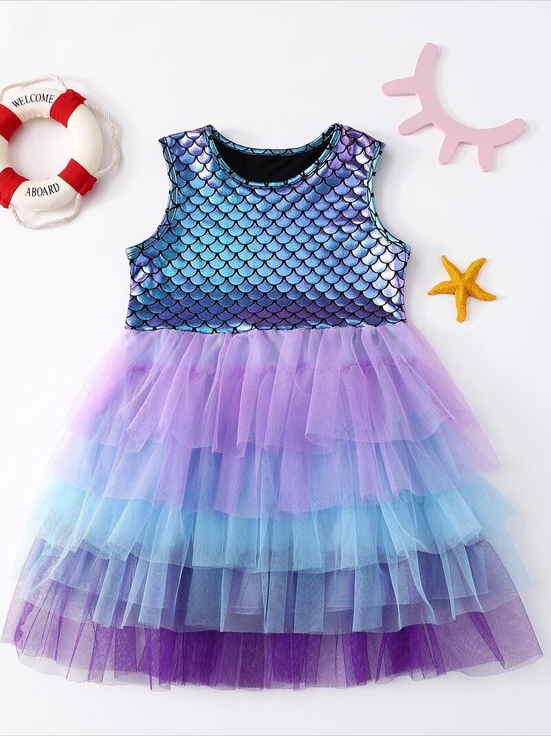 Haljina od riblje krljušti, haljina za djevojčice, haljina sirena, tutu suknja, haljina princeze, mrežasta tutu, torta