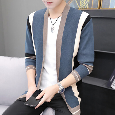 Muški jesensko-zimski pulover s dugim rukavima u nizu boja Patchwork pleteni labavi dugi kaput velikih veličina Muški kardigan Gornja odjeća