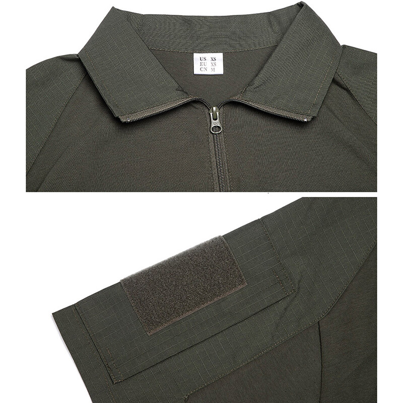 Vasaras cīņas krekls ar īsām piedurknēm vīriešu 1/4 rāvējslēdzēja kokvilnas taktiskais T krekls tumši zils āra krekli ar rāvējslēdzēja kabatu