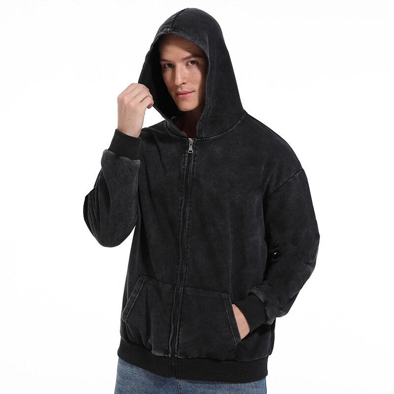 Retro crne majice s kapuljačom na patentni zatvarač za muškarce, žene, trenirke s kapuljačom od kiselog pranja, ležerne, jednobojne kapute, jakne, vanjske kombinacije