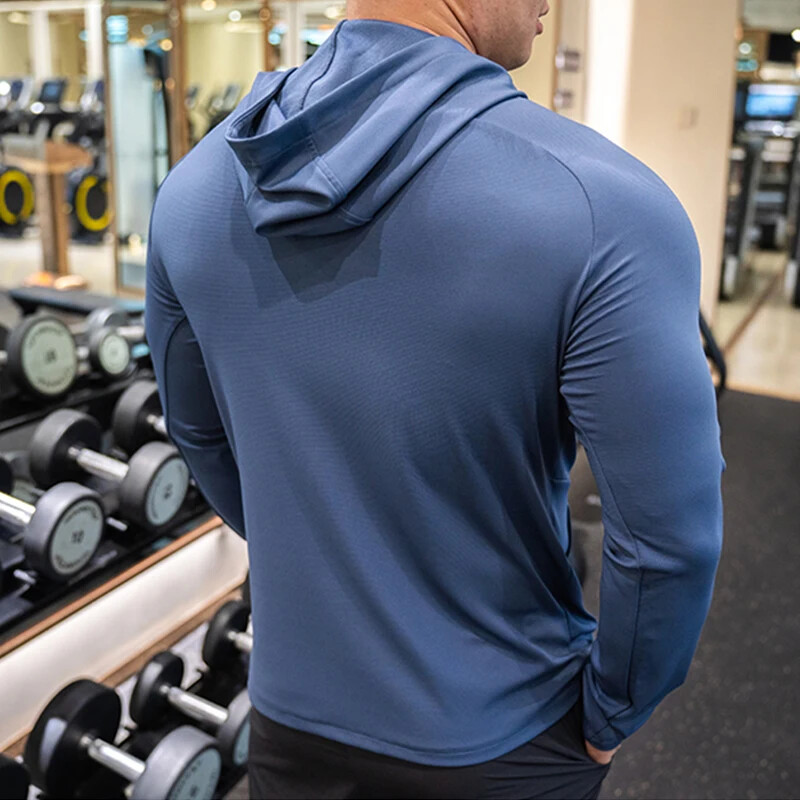 Muška sportska ležerna jakna s kapuljačom Košarkaški fitness trening dugih rukava Visoka elastična uska sportska odjeća za trčanje Brzo sušeći top