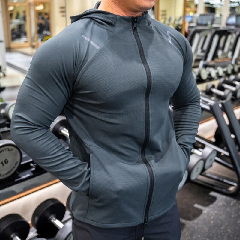 Muška sportska ležerna jakna s kapuljačom Košarkaški fitness trening dugih rukava Visoka elastična uska sportska odjeća za trčanje Brzo sušeći top