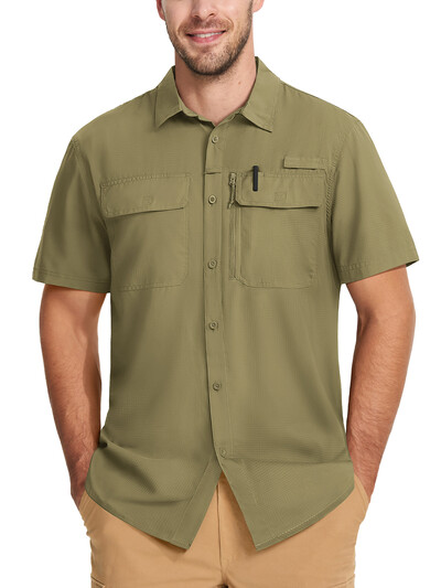 Pánske rybárske košele TACVASEN s krátkym rukávom, ochrana pred slnkom UPF 50+, cargo pracovné košele, sieťované, priedušné, rýchloschnúce, turistické košele