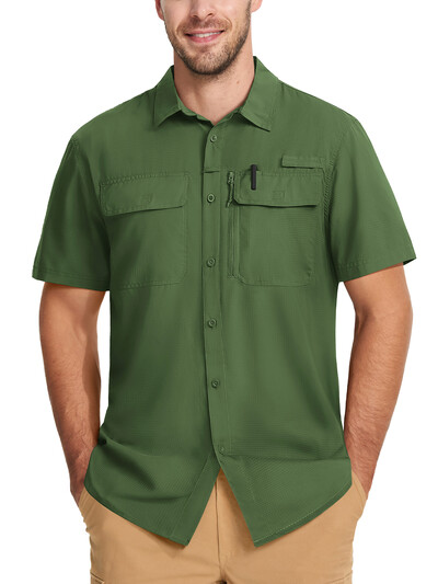 Pánske rybárske košele TACVASEN s krátkym rukávom, ochrana pred slnkom UPF 50+, cargo pracovné košele, sieťované, priedušné, rýchloschnúce, turistické košele