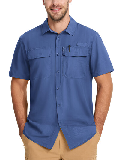 Pánske rybárske košele TACVASEN s krátkym rukávom, ochrana pred slnkom UPF 50+, cargo pracovné košele, sieťované, priedušné, rýchloschnúce, turistické košele