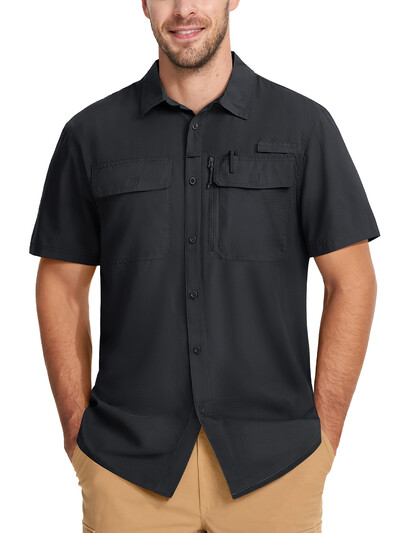 Pánske rybárske košele TACVASEN s krátkym rukávom, ochrana pred slnkom UPF 50+, cargo pracovné košele, sieťované, priedušné, rýchloschnúce, turistické košele