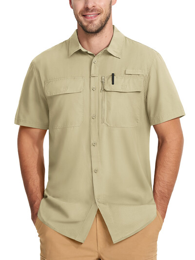 Pánske rybárske košele TACVASEN s krátkym rukávom, ochrana pred slnkom UPF 50+, cargo pracovné košele, sieťované, priedušné, rýchloschnúce, turistické košele