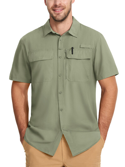 Pánske rybárske košele TACVASEN s krátkym rukávom, ochrana pred slnkom UPF 50+, cargo pracovné košele, sieťované, priedušné, rýchloschnúce, turistické košele