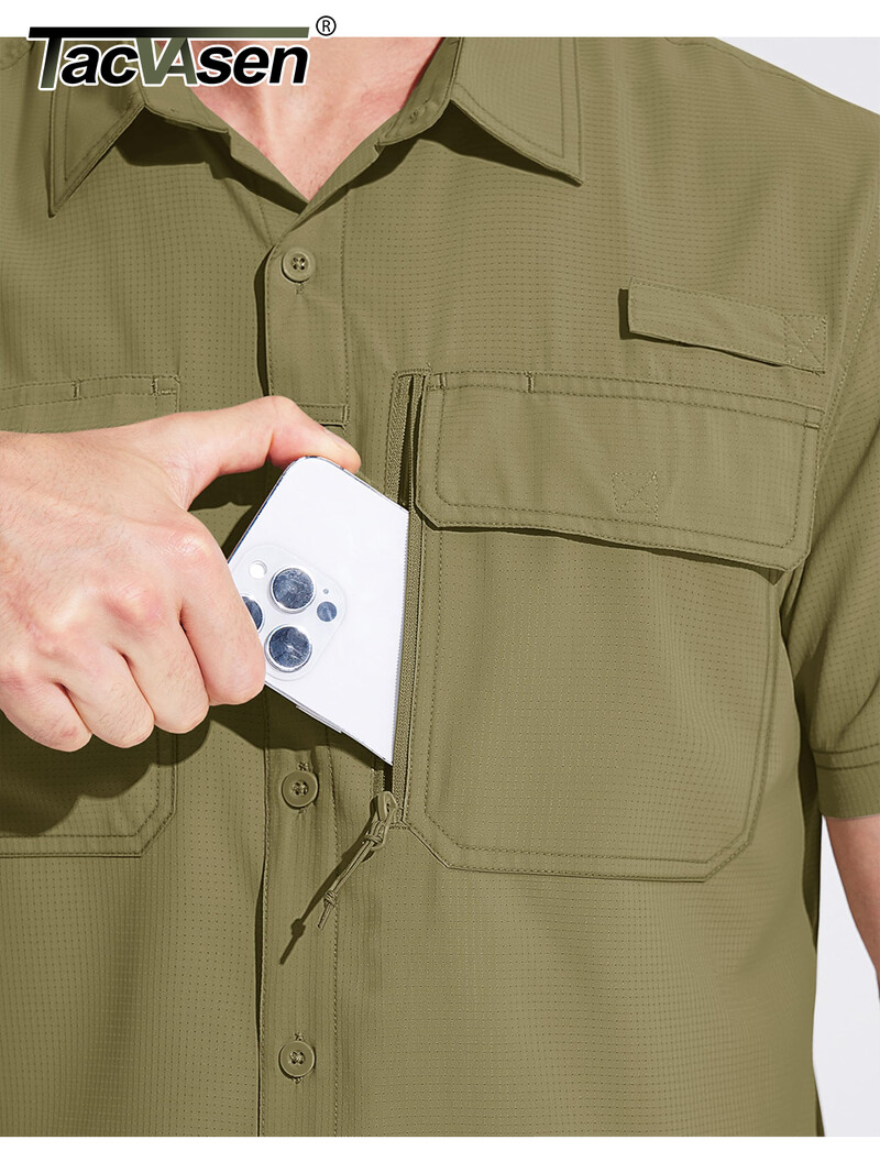 Pánske rybárske košele TACVASEN s krátkym rukávom, ochrana pred slnkom UPF 50+, cargo pracovné košele, sieťované, priedušné, rýchloschnúce, turistické košele