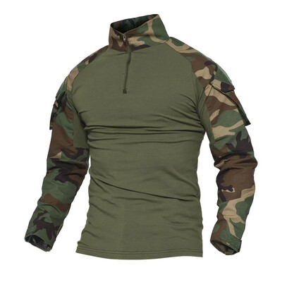 Camo Softair Combat Shirts Outdoor Uniform Taktické tričko Cargo Airsoft Paintball Bavlnené Pánske oblečenie Odolné voči opotrebeniu Outdoor
