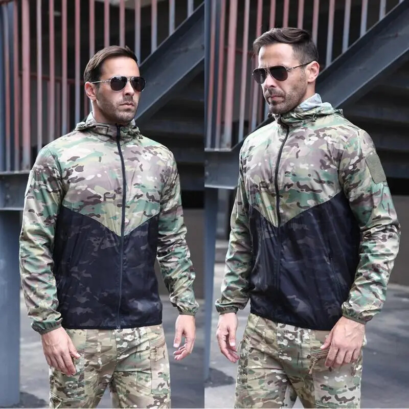 Pánska taktická nepremokavá bomber bunda, letná poľovnícka ľahká mužská maskáčová mäkká shellová multicam vetrovka