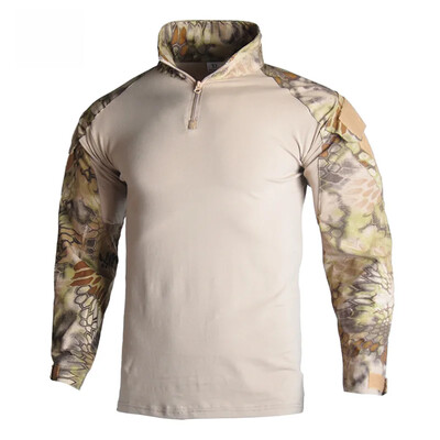 Tricou cu mânecă lungă pentru bărbați, broască militară, camuflaj, în aer liber, uscare rapidă, pantaloni scurți de drumeție Material flexibil Potrivire confortabilă