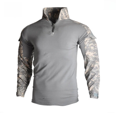 Tricou cu mânecă lungă pentru bărbați, broască militară, camuflaj, în aer liber, uscare rapidă, pantaloni scurți de drumeție Material flexibil Potrivire confortabilă