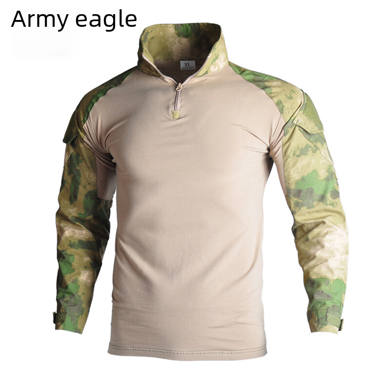 Tricou cu mânecă lungă pentru bărbați, broască militară, camuflaj, în aer liber, uscare rapidă, pantaloni scurți de drumeție Material flexibil Potrivire confortabilă