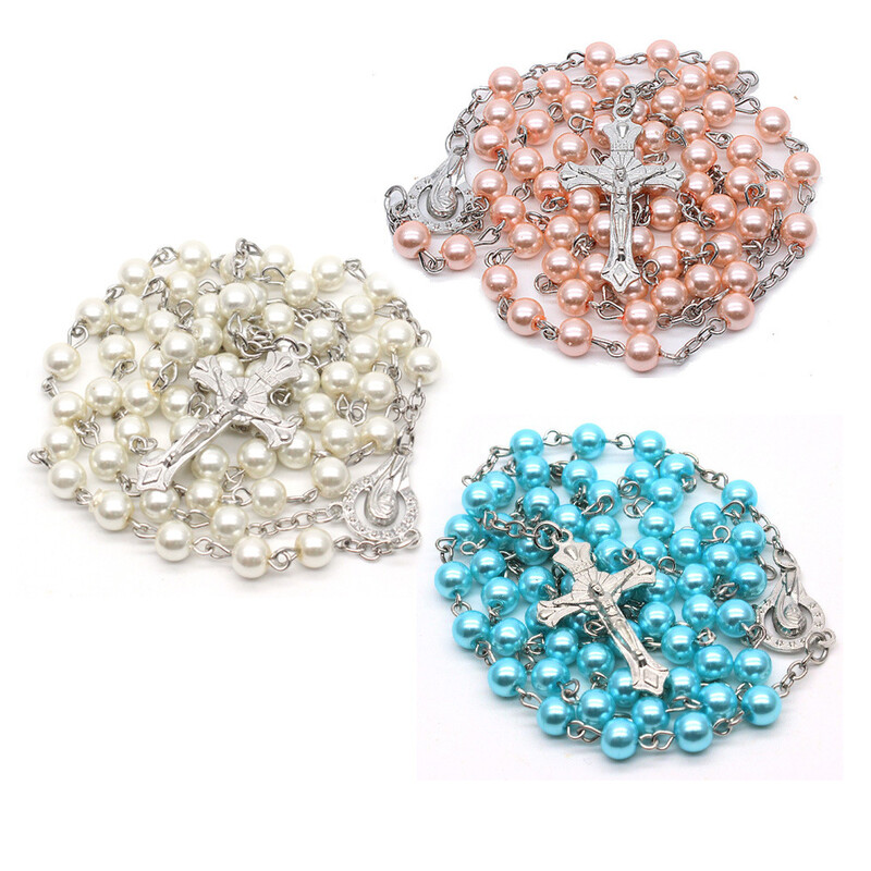 Vanjska trgovina e-trgovina nakit 6 mm bijeli ružičasti biser krunica ogrlica križ ogrlica nakit