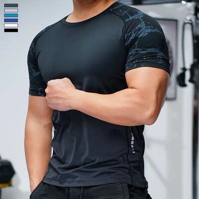 2024 m. vasaros ploni Running Gym vyriški marškinėliai trumpomis rankovėmis, elastingi sportiniai treniruotės Fitnesas Greitai džiūstantis elastanas Ledo šilko marškinėliai