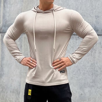 Gym Fitness T-shirt Ανδρικό casual μακρυμάνικο κοκαλιάρικο ανδρικό μπλουζάκι Bodybuilding Μπλουζάκια για τρέξιμο Αθλητικό Γρήγορο Στέγνωμα Προπόνηση Ρούχα