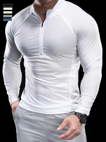 2024 New Men Sports T-shirt Μπλούζες γυμναστικής γυμναστικής Ρούχα για τρέξιμο Φθινοπωρινά ρούχα με στρογγυλή λαιμόκοψη Μακριά μανίκια που αναπνέουν γρήγορα