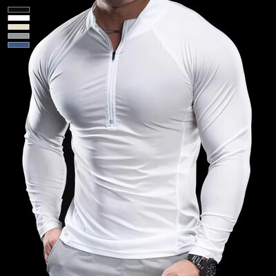 2024 Nova muška sportska majica kratkih rukava Gym Fitness Tops Odjeća za trčanje Jesen s okruglim izrezom Brzo sušeći Prozračni dugi rukavi