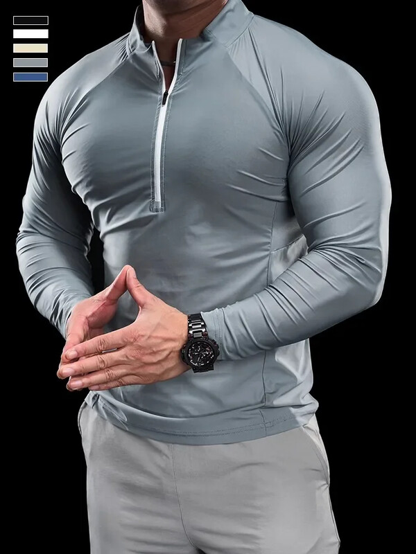 2024 Nova muška sportska majica kratkih rukava Gym Fitness Tops Odjeća za trčanje Jesen s okruglim izrezom Brzo sušeći Prozračni dugi rukavi