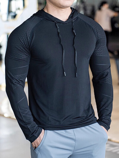 Sportske muške majice s kapuljačom, brzo sušenje, prozračne, visokokvalitetne elastične modne majice za trčanje, treniranje, muške bodybuilding fitness dugih rukava