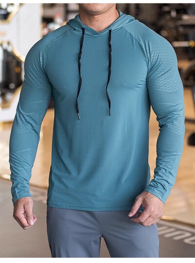 Sportske muške majice s kapuljačom, brzo sušenje, prozračne, visokokvalitetne elastične modne majice za trčanje, treniranje, muške bodybuilding fitness dugih rukava