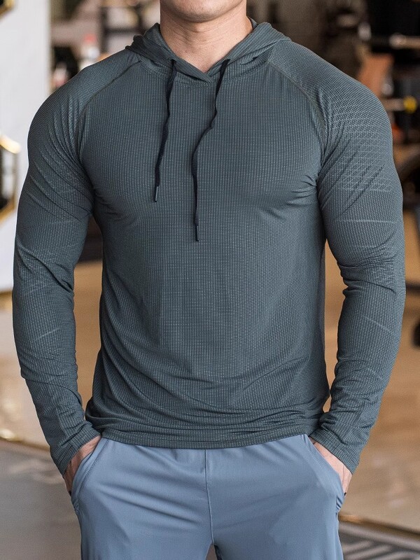Sportske muške majice s kapuljačom, brzo sušenje, prozračne, visokokvalitetne elastične modne majice za trčanje, treniranje, muške bodybuilding fitness dugih rukava