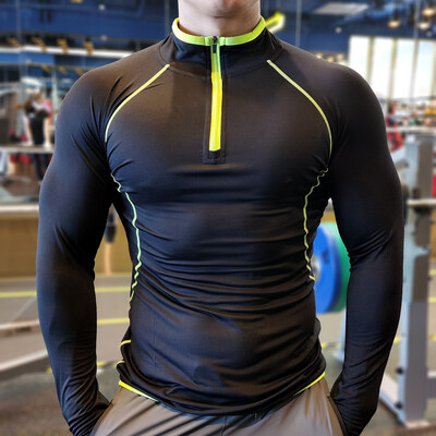 Nova proljetna elastična majica za trčanje iz 2023., muška majica kratkih rukava s dugim rukavima za bodybuilding u teretani, fitness trening s patentnim zatvaračem i ovratnikom