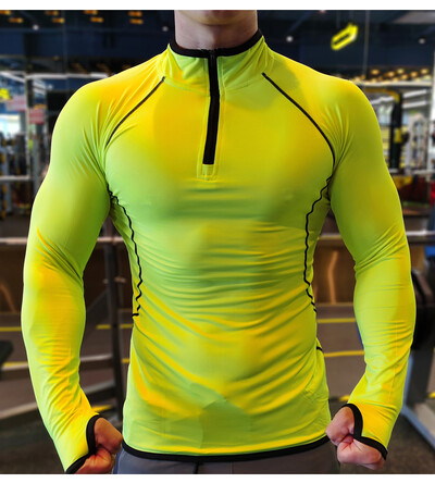 Nova proljetna elastična majica za trčanje iz 2023., muška majica kratkih rukava s dugim rukavima za bodybuilding u teretani, fitness trening s patentnim zatvaračem i ovratnikom