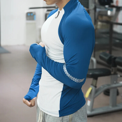 Muška majica s dugim rukavima, dugim rukavima, stojećim ovratnikom, brzosušećim, prozračnim, elastičnim i upijajućim znoj, za sportove na otvorenom, planinarenje